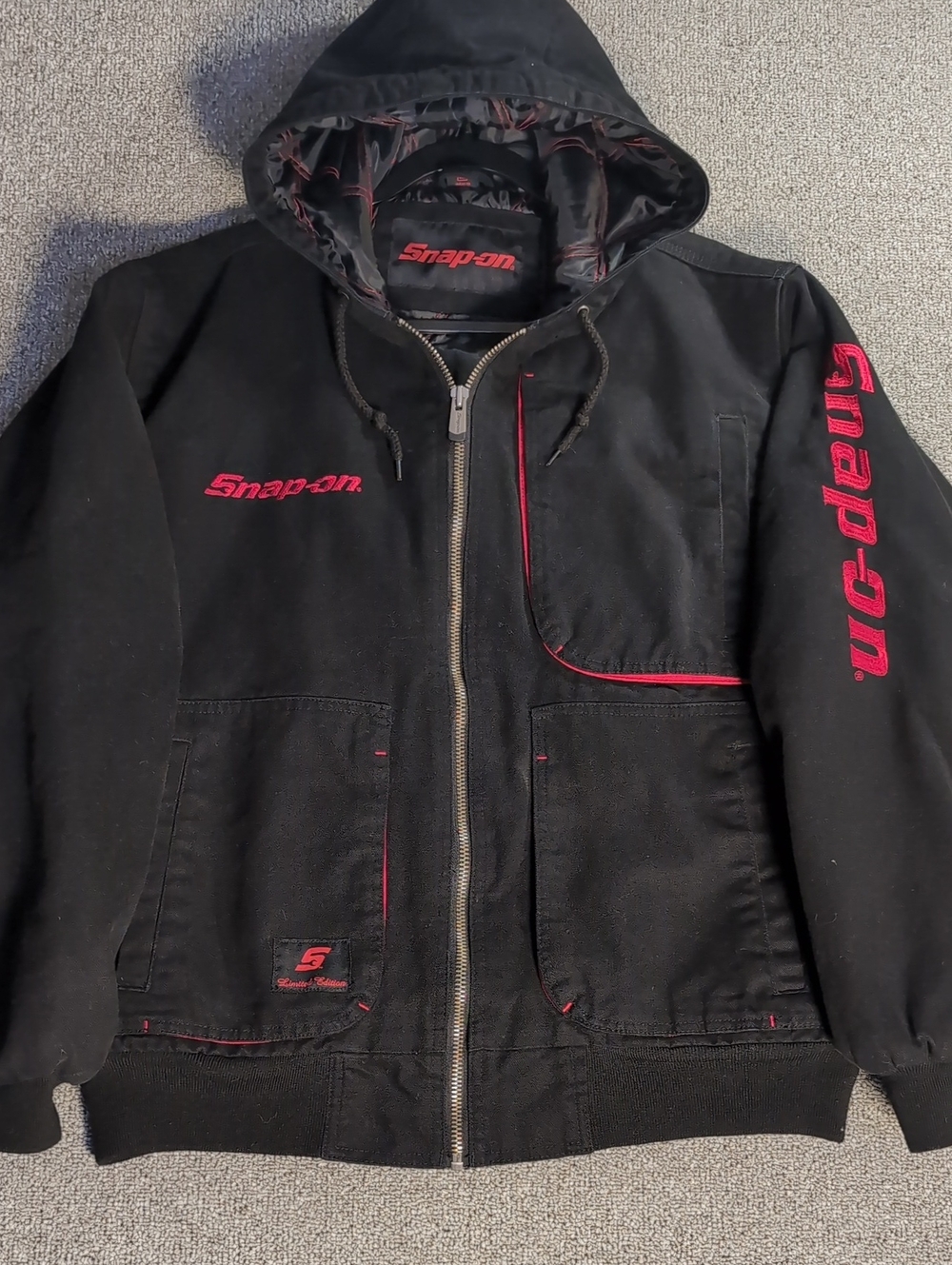 Snap-on 2012 Limited Edition RA Hooded Duck Canvas Work Jacket Black/Red Sz Med